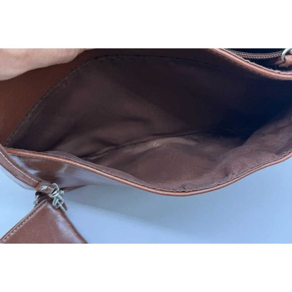 Aurielle Tan Brown Leather Organizer Medium Shoulder Bag Satchel With Wallet - Picture 8 of 11